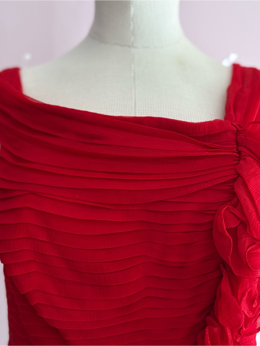 Red Ruffled One-Shoulder Women’s Blouse - Picture 2 of 7